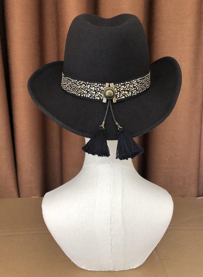 TCOMVEZ Hat Bands for Women Cowboy Hat Band Fedora Western Hat Band Black Golden - Image 3
